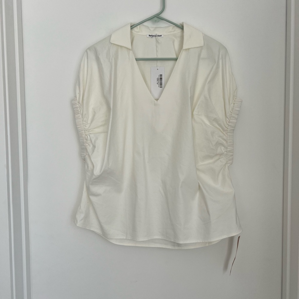 Reformation NWT XS Otis White Blouse V Neck - Picture 5 of 11